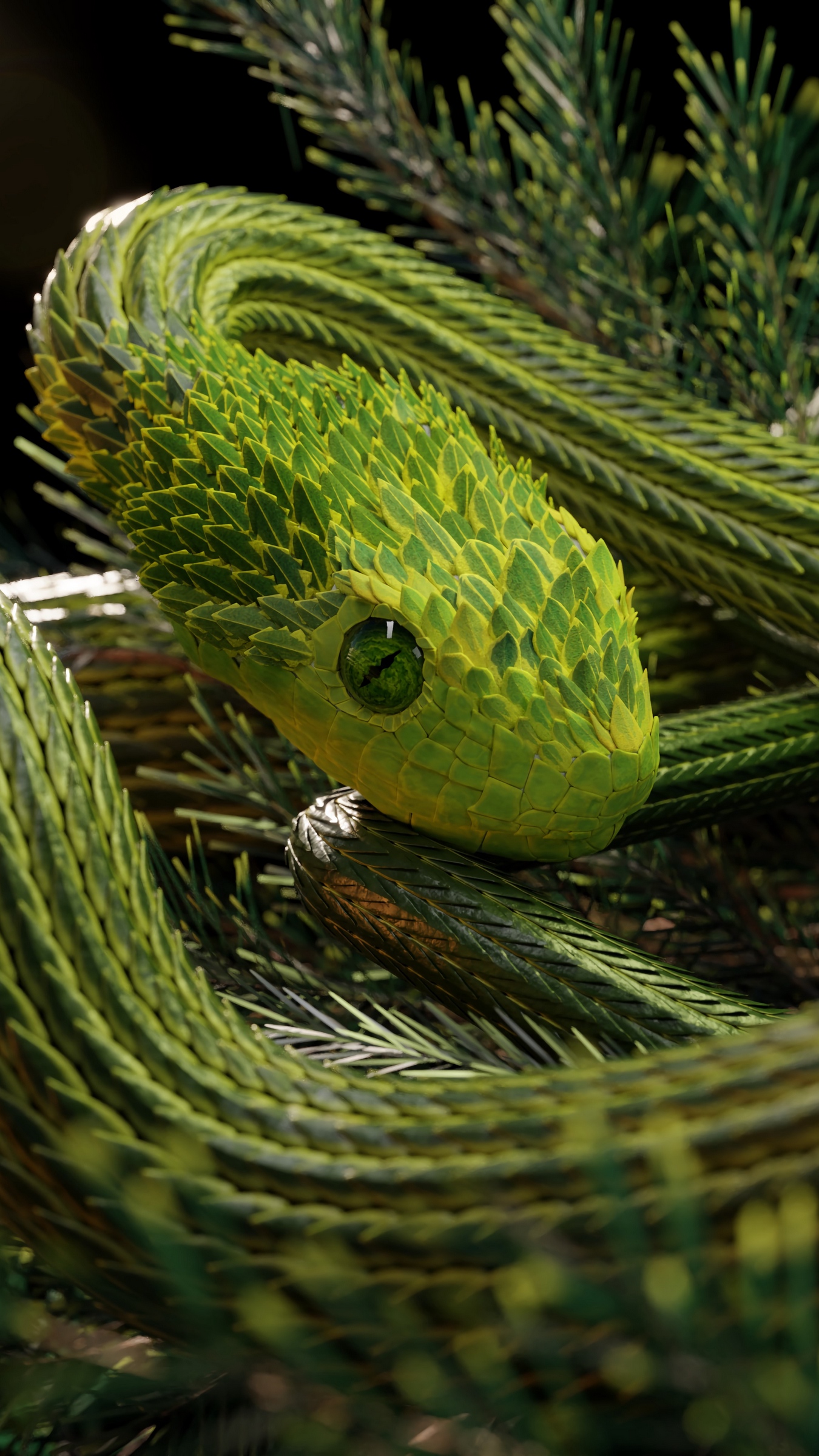 Wallpaper Snake, Green, Reptile, Scales, 3d - 3d Snake - HD Wallpaper 