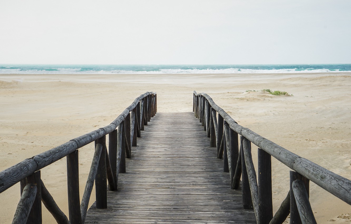 Photo Wallpaper Green, Waves, Beach, Sea, Ocean, Coast, - Boardwalk - HD Wallpaper 
