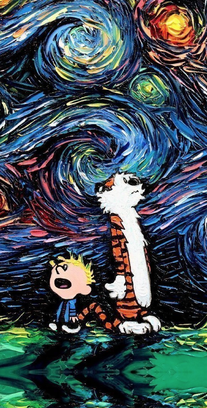 Calvin And Hobbes Van Gogh - HD Wallpaper 