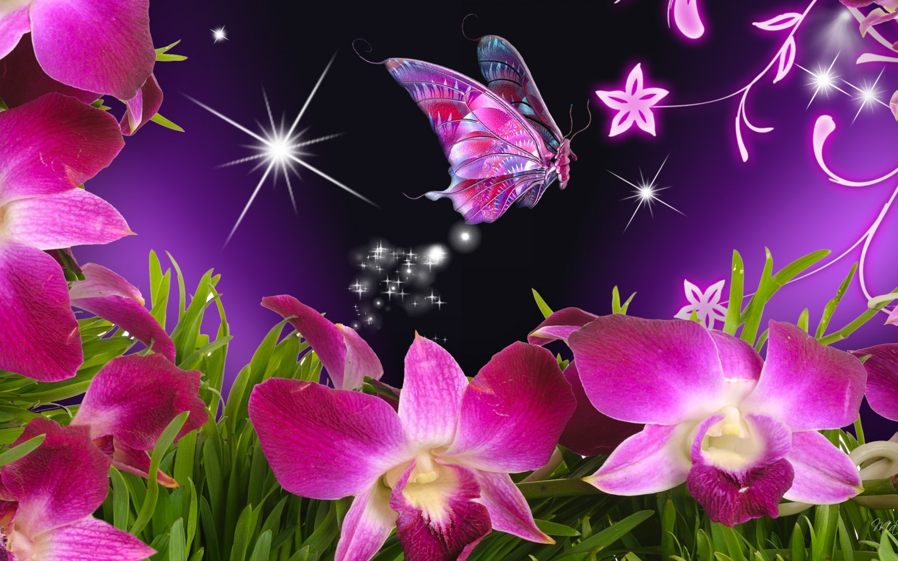 3d Butterfly With Flower - HD Wallpaper 