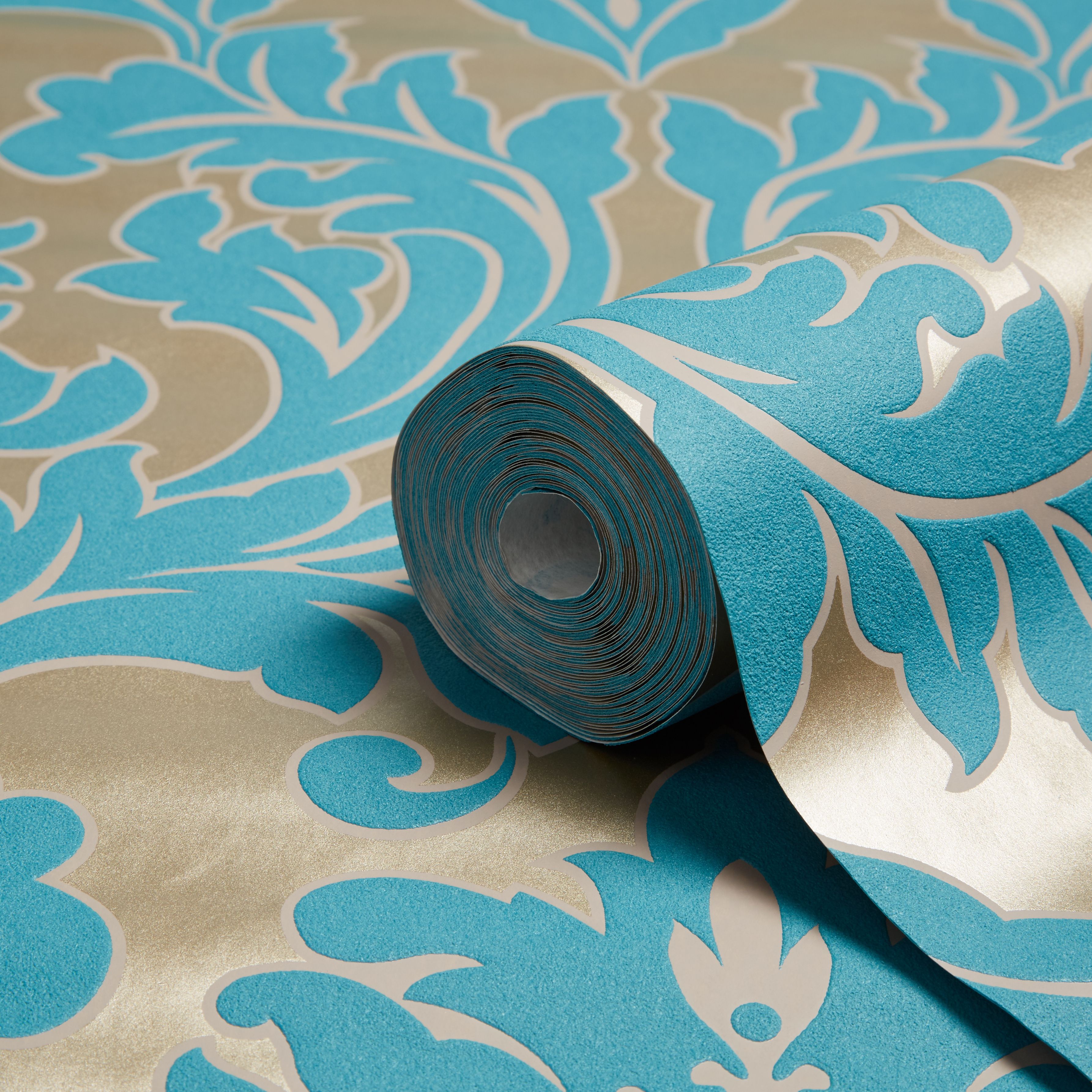 Teal And Grey Damask - HD Wallpaper 