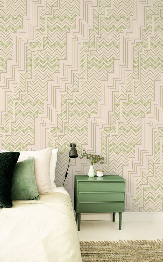 Beautiful Green Geometric Retro Wallpaper - Papier Peint Art Deco Vert - HD Wallpaper 