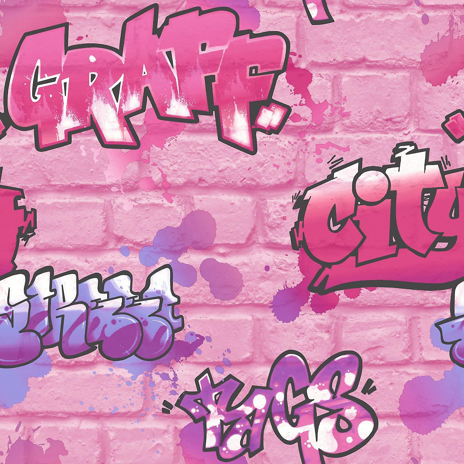 Girls Pink Graffiti Wallpaper Glitter Spray Paint Embossed - Graffiti Pink - HD Wallpaper 