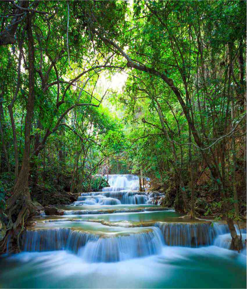 Deep Forest Waterfall In Kanchanaburi Thailand - HD Wallpaper 
