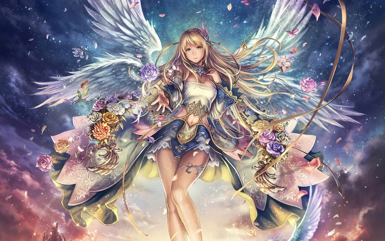 Flower Angel Wallpapers - Beautiful Angel Anime Drawings - HD Wallpaper 
