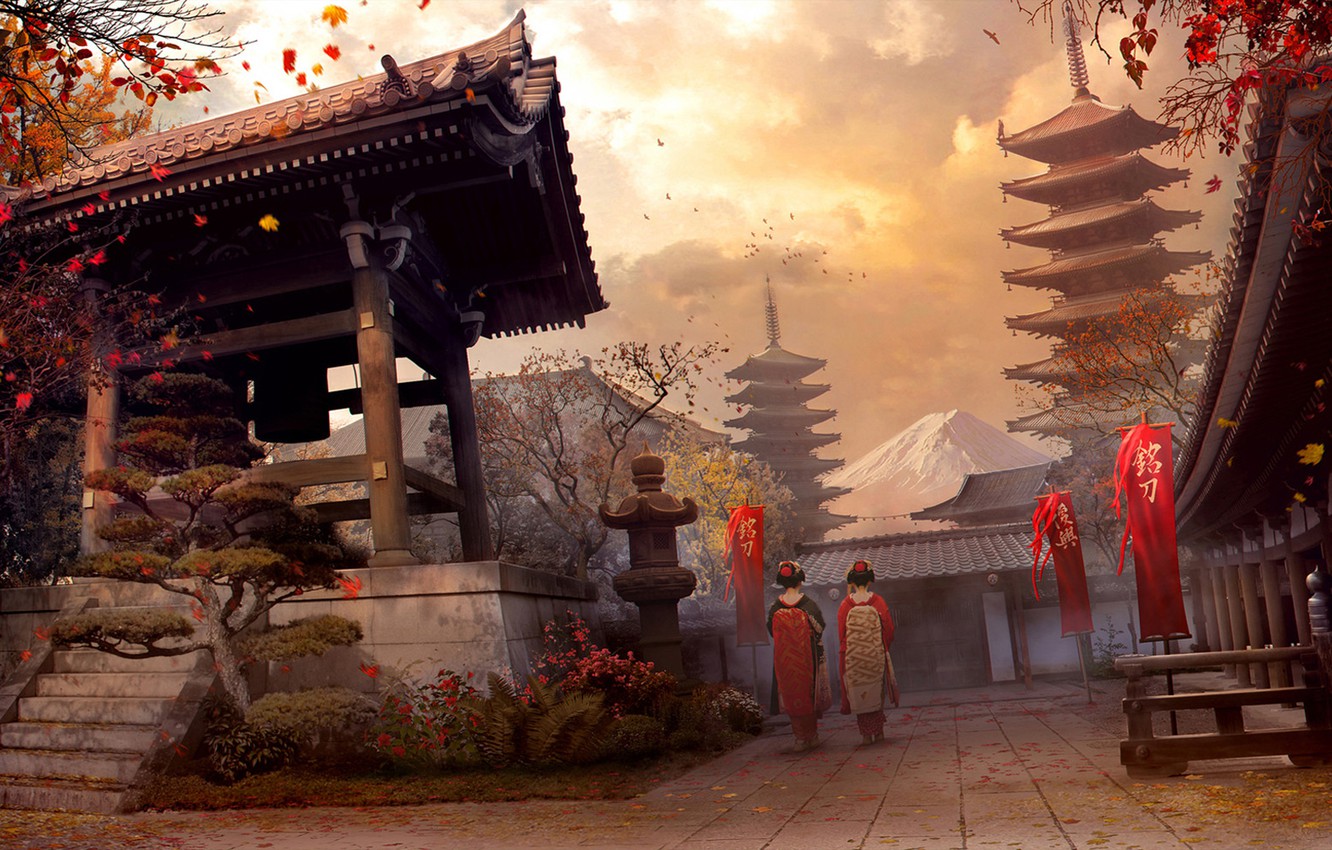 Photo Wallpaper Japan, Vladimir Manyukhin, Concept - Japanese Temples Concept Art - HD Wallpaper 