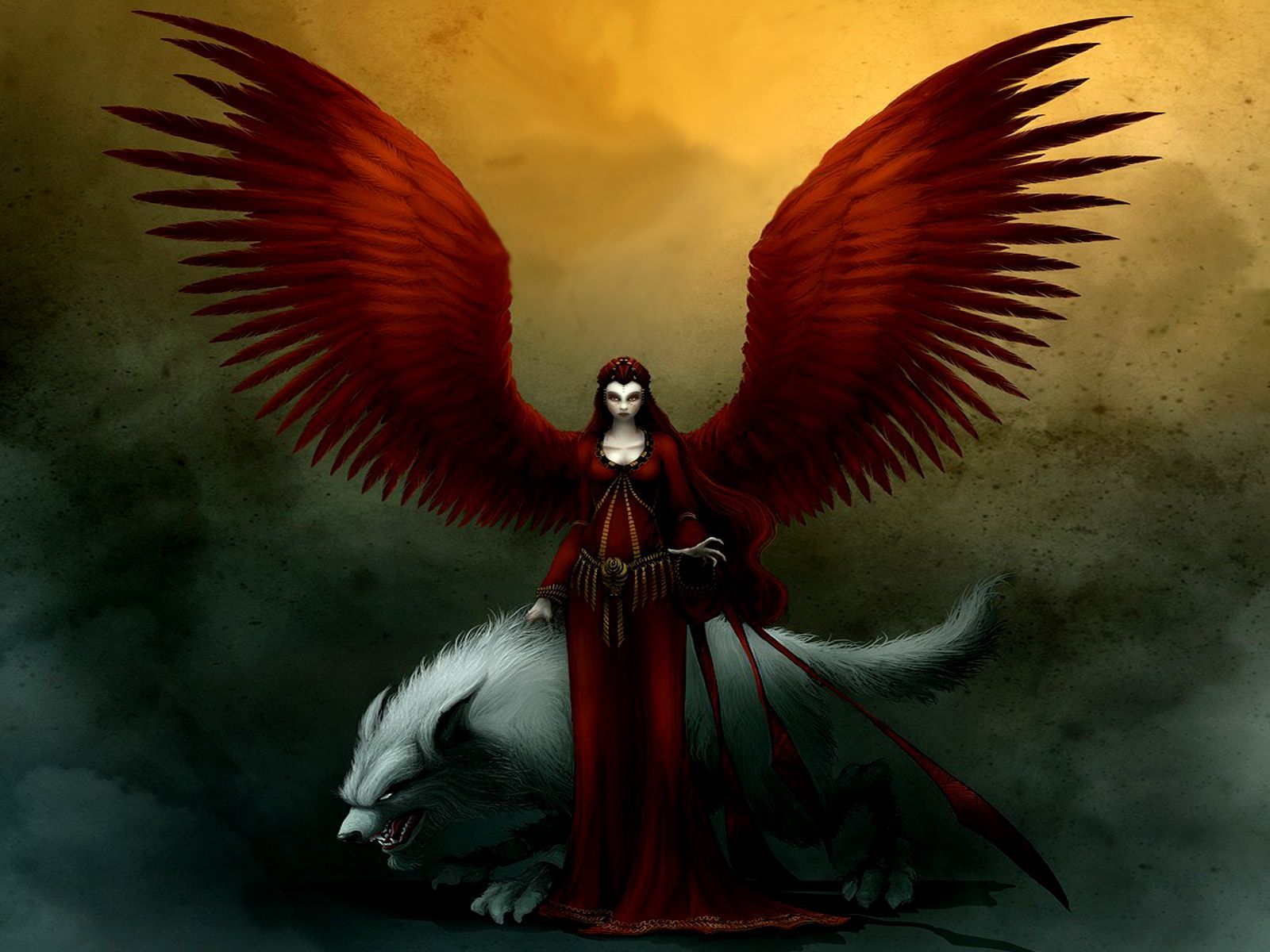 Angel Wings Black Red - HD Wallpaper 