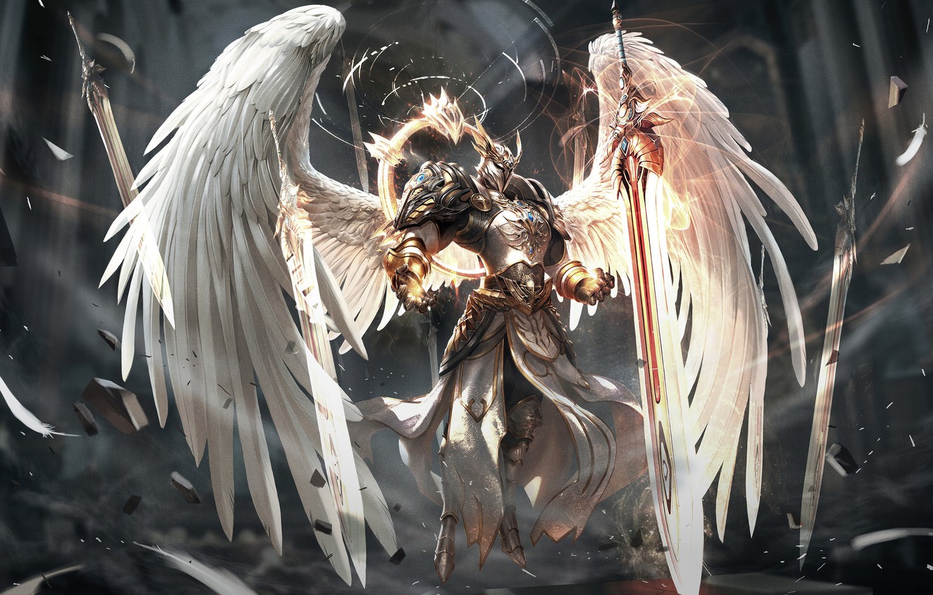 Photo Wallpaper Angel, Sword, Wings, Fantasy, Art, - Fantasy Art Angel Warrior - HD Wallpaper 