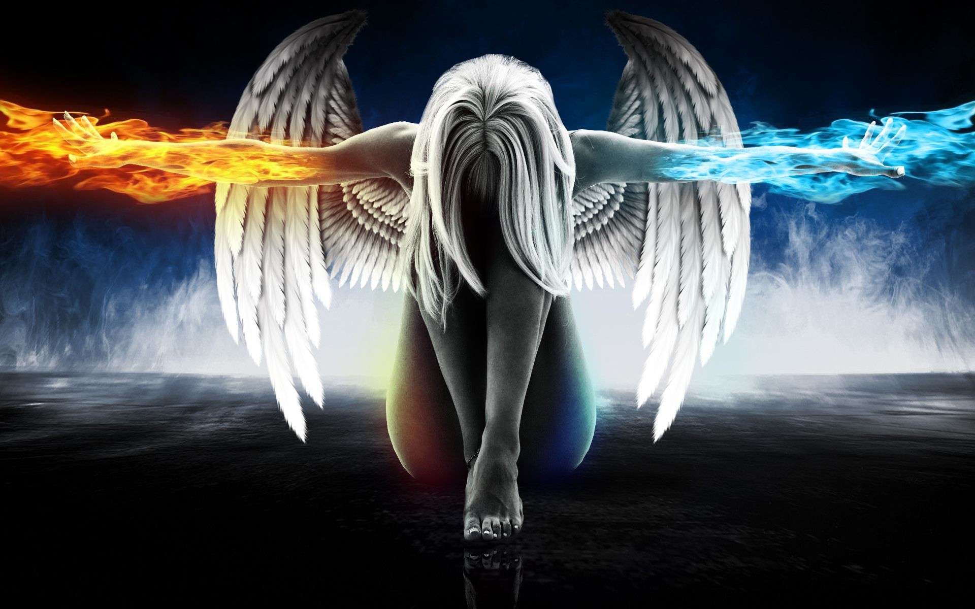 Fantasy Angel Girl Wallpaper Hd Download For Desktop - Fire And Ice Angel - HD Wallpaper 