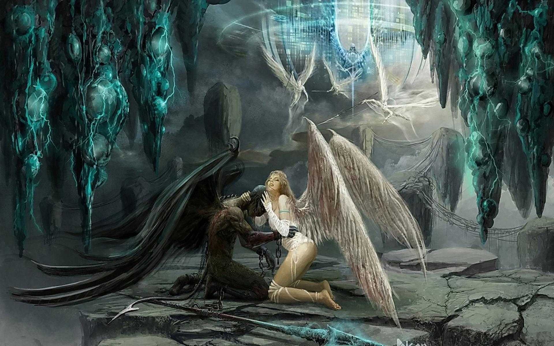 Dark Angel Wallpaper - Fallen Angel And Angel - 1920x1200 Wallpaper -  