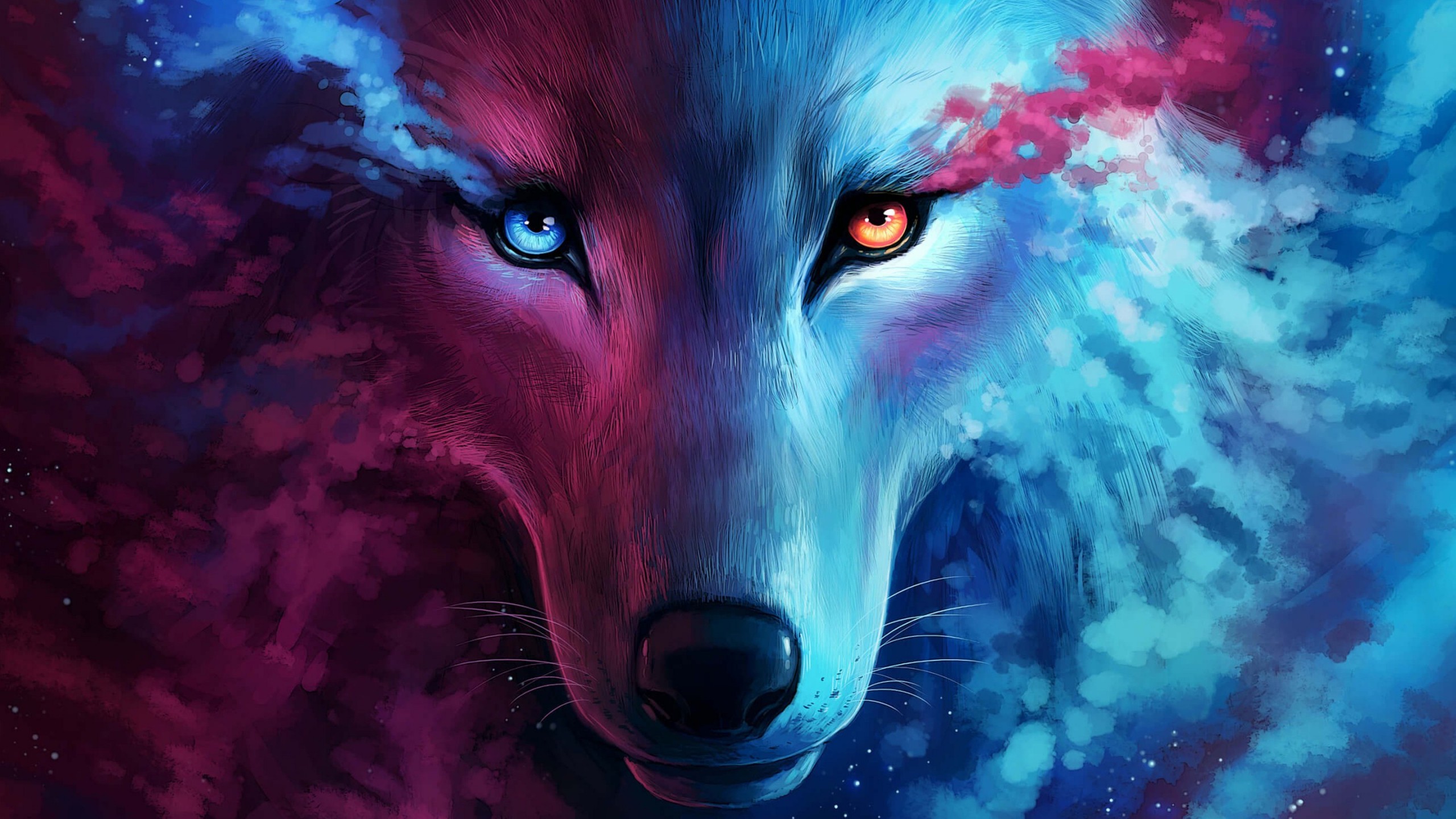 Wallpaper Of Blue, Colors, Eye, Fantasy, Smoke, Wolf - Wolf Purple And Blue - HD Wallpaper 