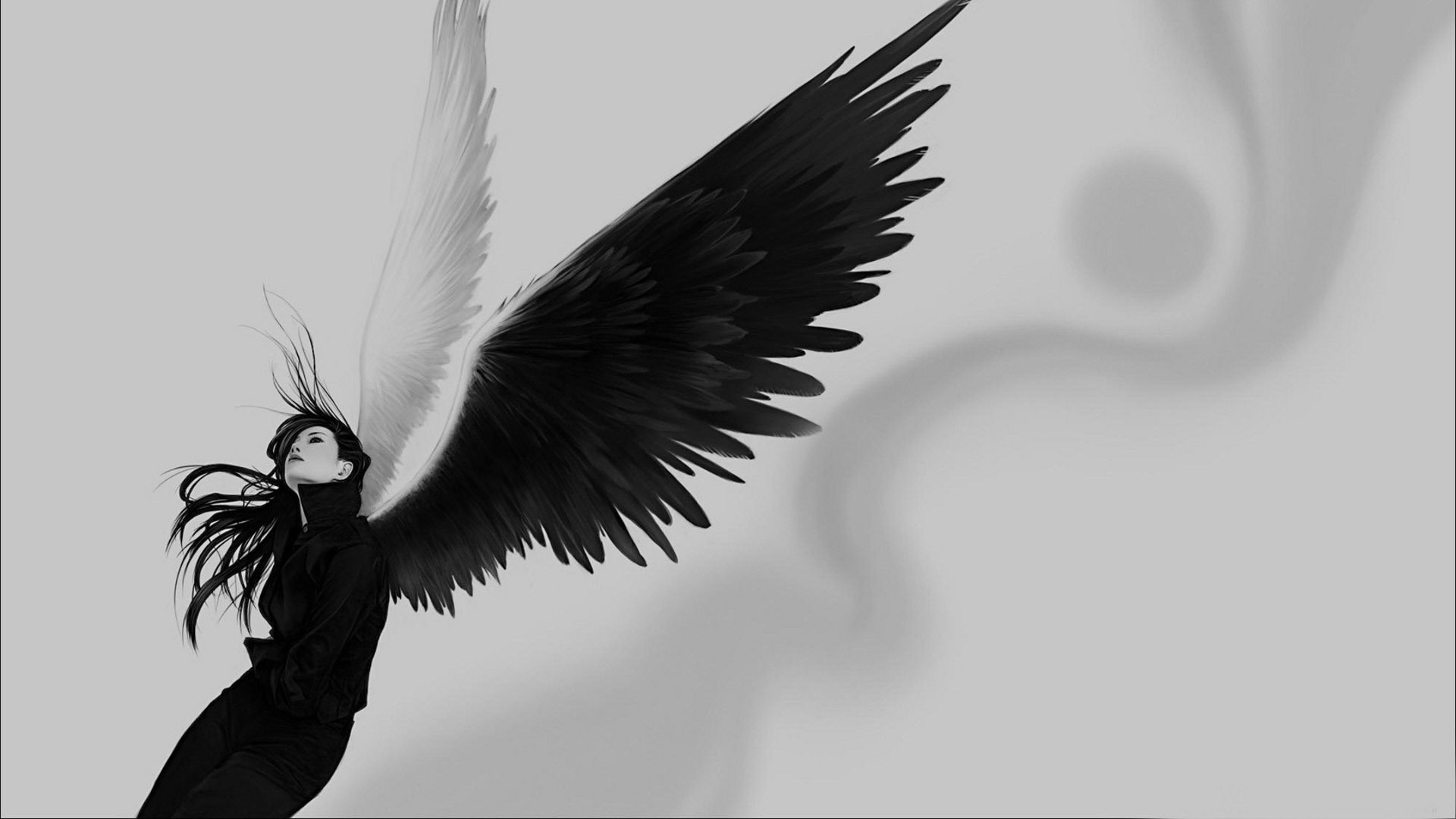 Anime Angel Wings Wallpaper Black And White Hd Mac - Woman With Black Wings  - 1920x1080 Wallpaper - teahub.io