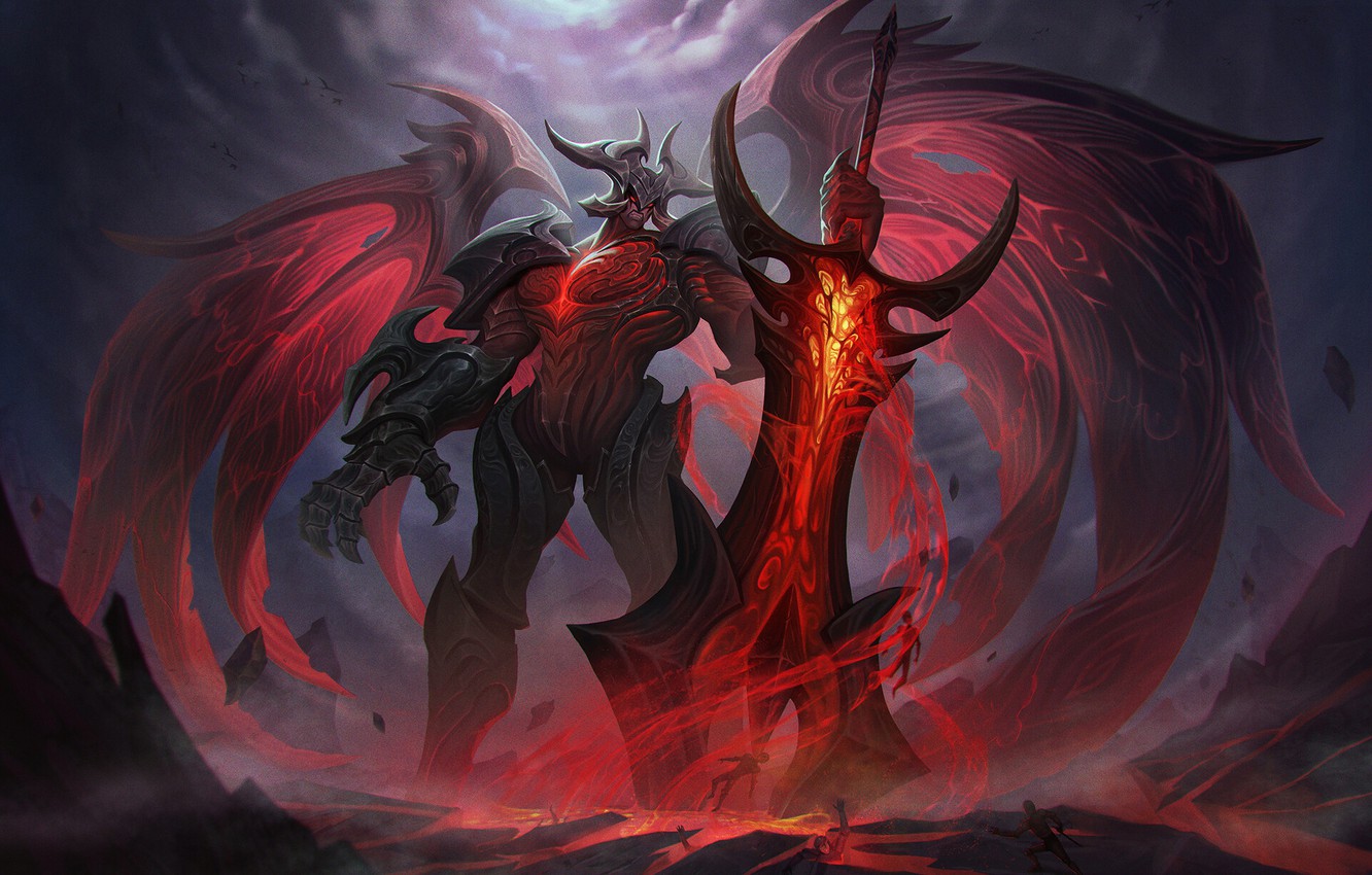 Photo Wallpaper The Game, Armor, Sword, Wings, The - Lol Aatrox - HD Wallpaper 