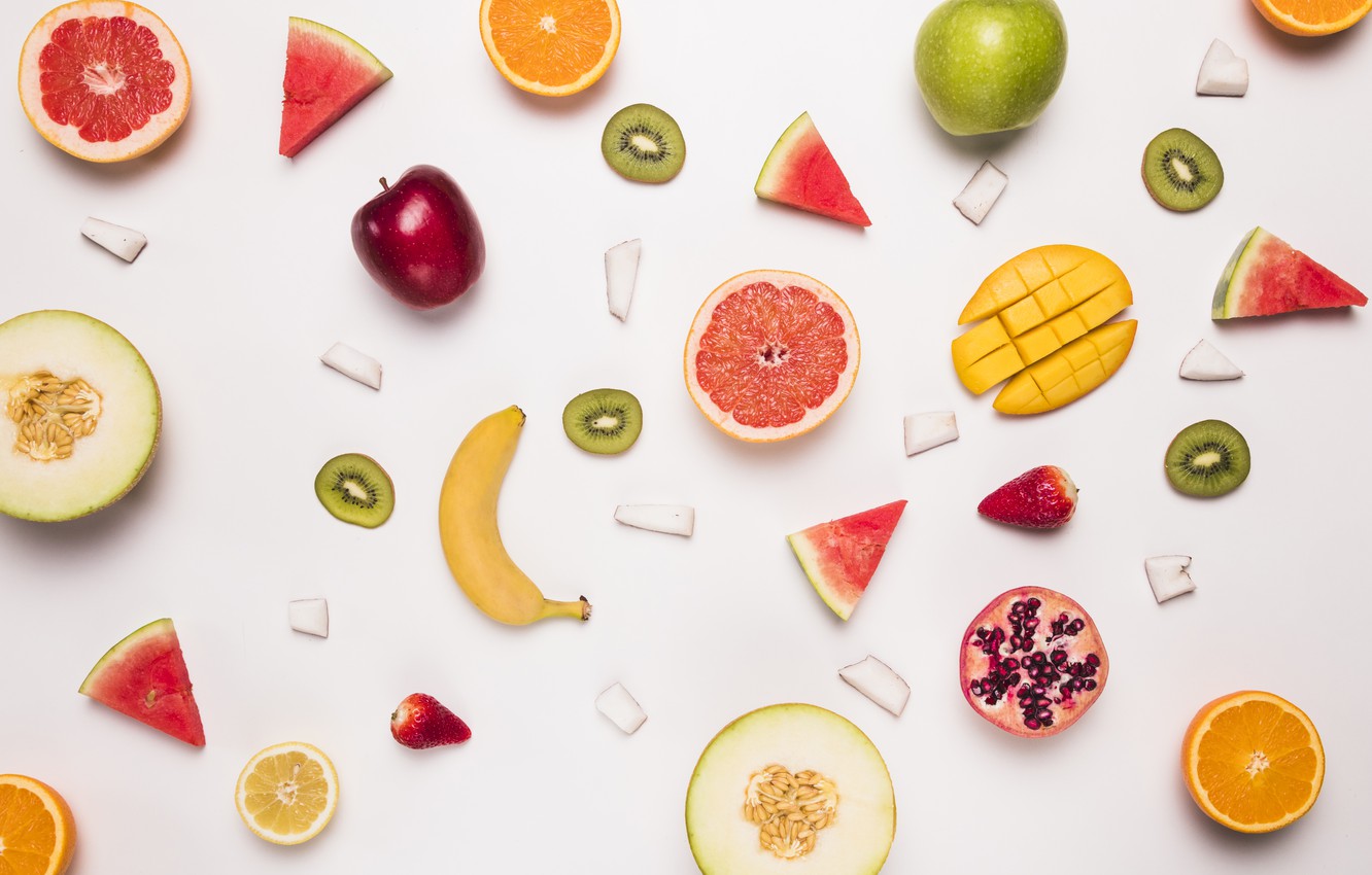 Photo Wallpaper Berries, Fruit, Mango, Banana, Composition - Frutas Rebanadas - HD Wallpaper 