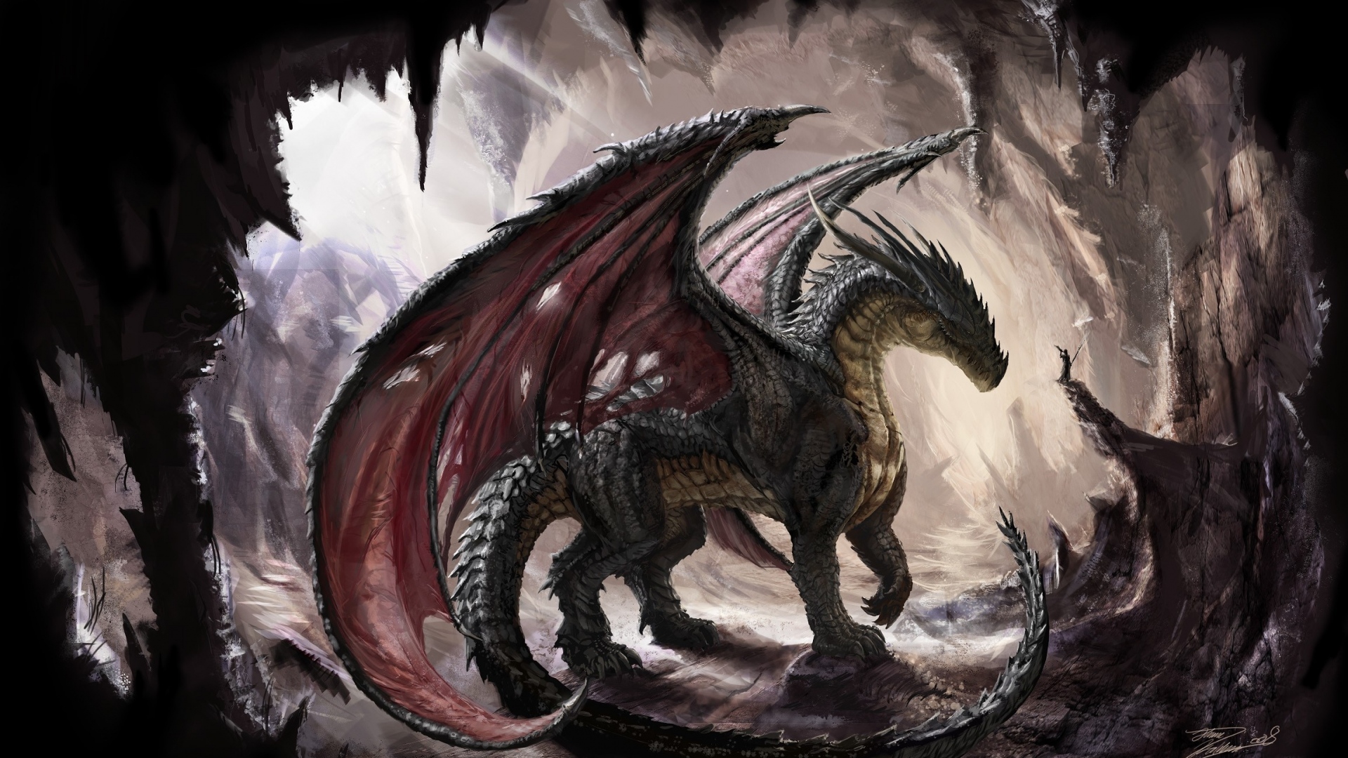 Dragon In A Cave - HD Wallpaper 