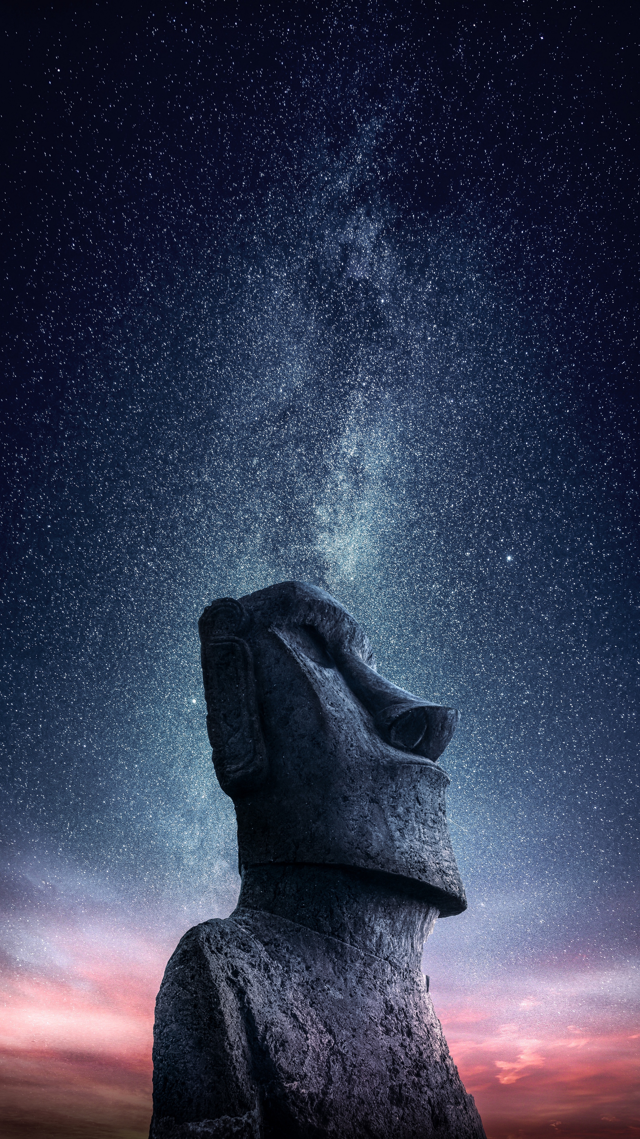 Wallpaper Moai, Statue, Idol, Easter Island, Starry - HD Wallpaper 