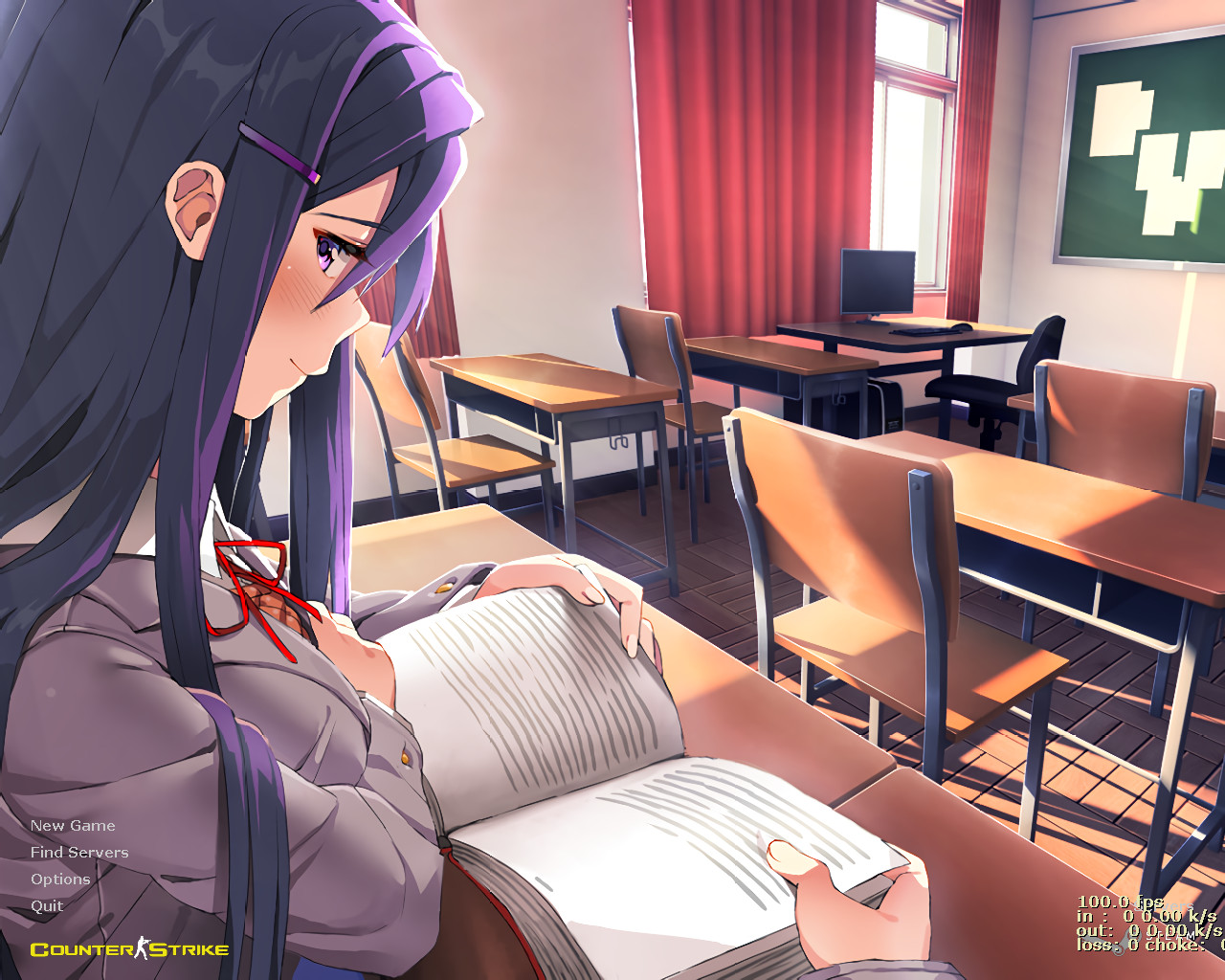 Ddlc Yuri Wallpaper Menu Cs - Doki Doki Literature Club In Dbz - HD Wallpaper 