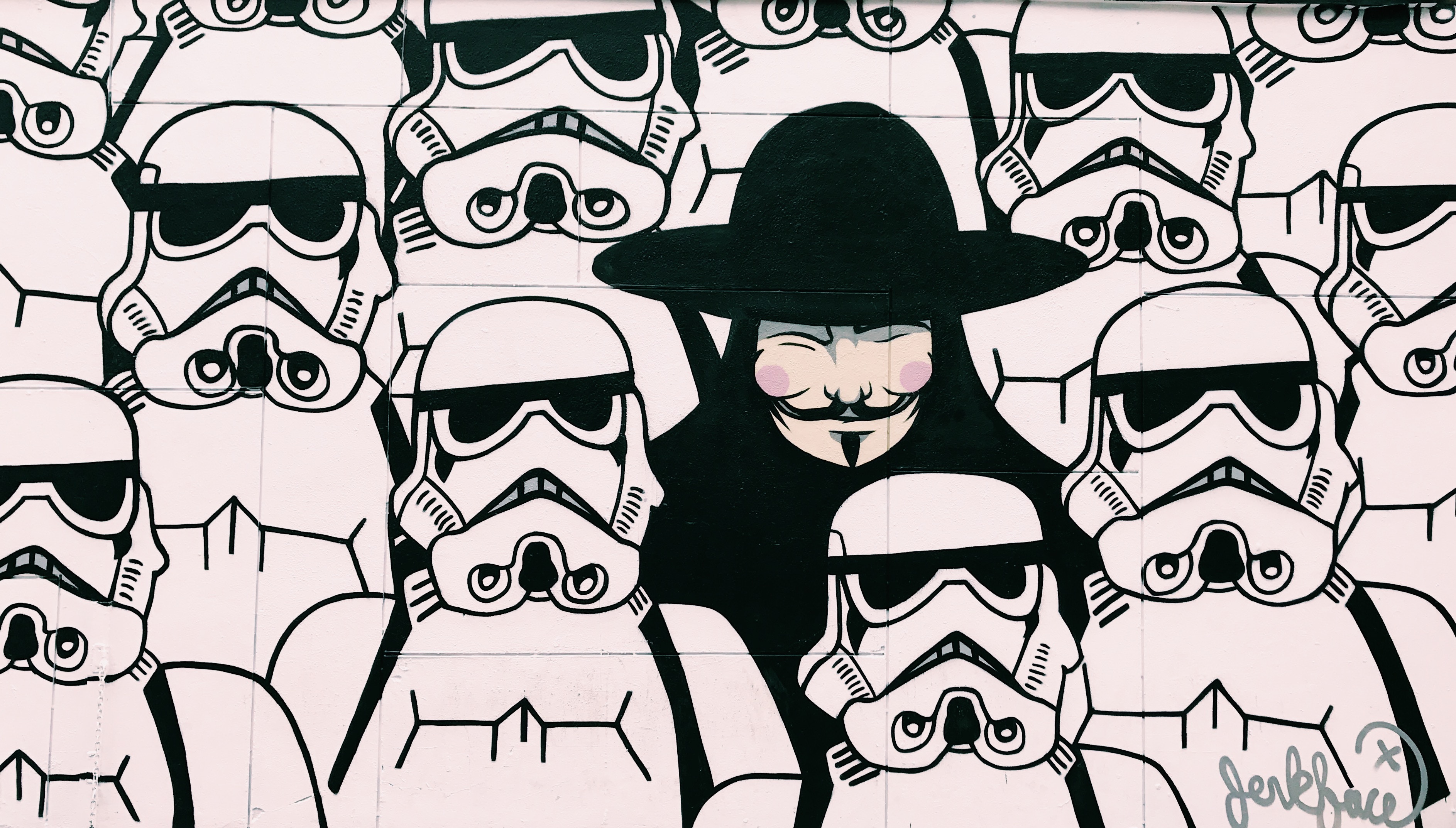 Stormtrooper And V For Vendetta - HD Wallpaper 