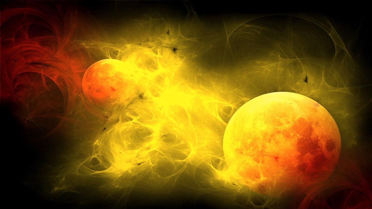 Yellow Theme Drawing Of Planet Desktop Wallpapers - Yellow Planet Wallpaper Hd - HD Wallpaper 