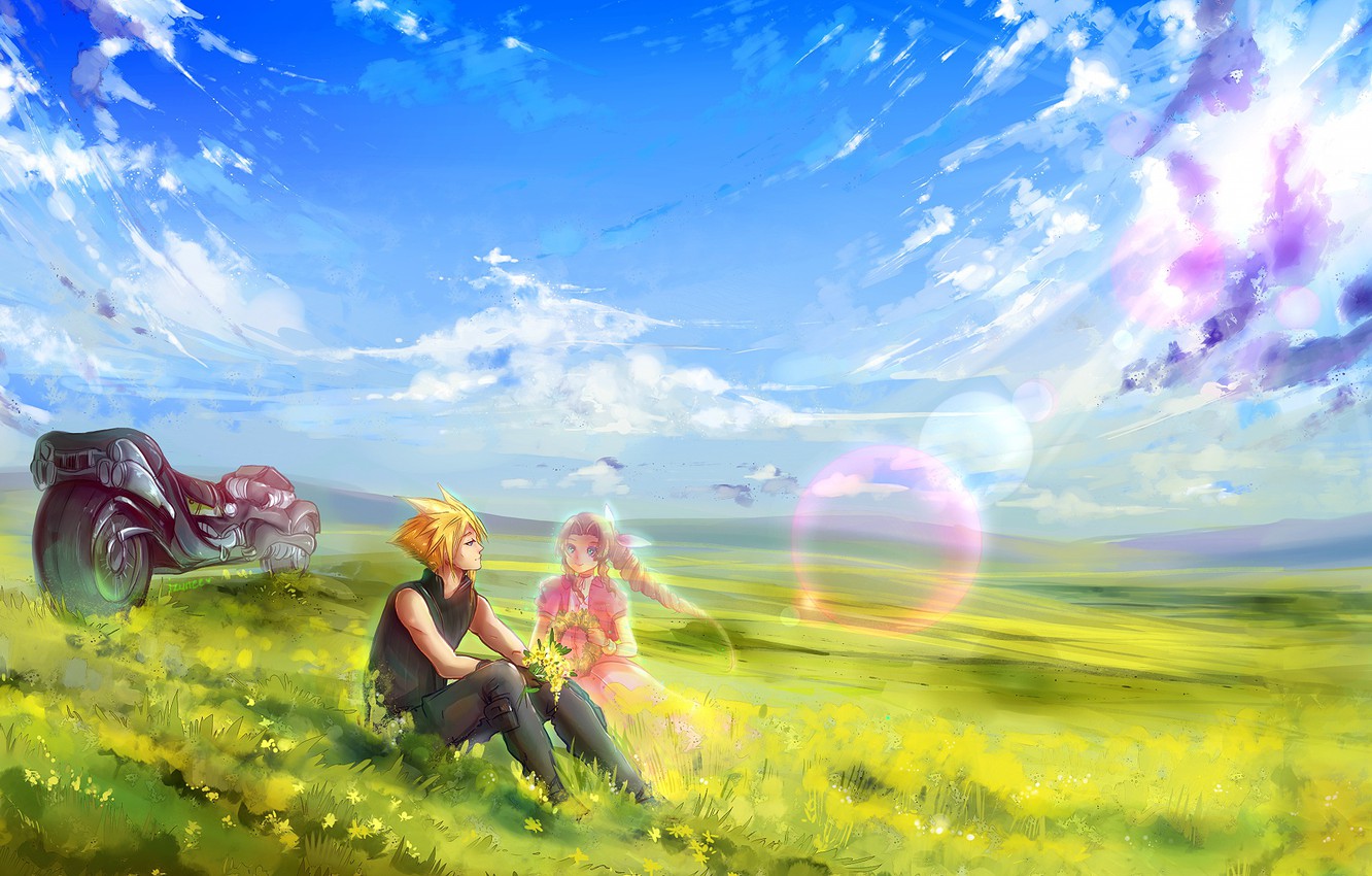 Photo Wallpaper The Game, Motorcycle, Game, Final Fantasy - Cloud Aerith - HD Wallpaper 