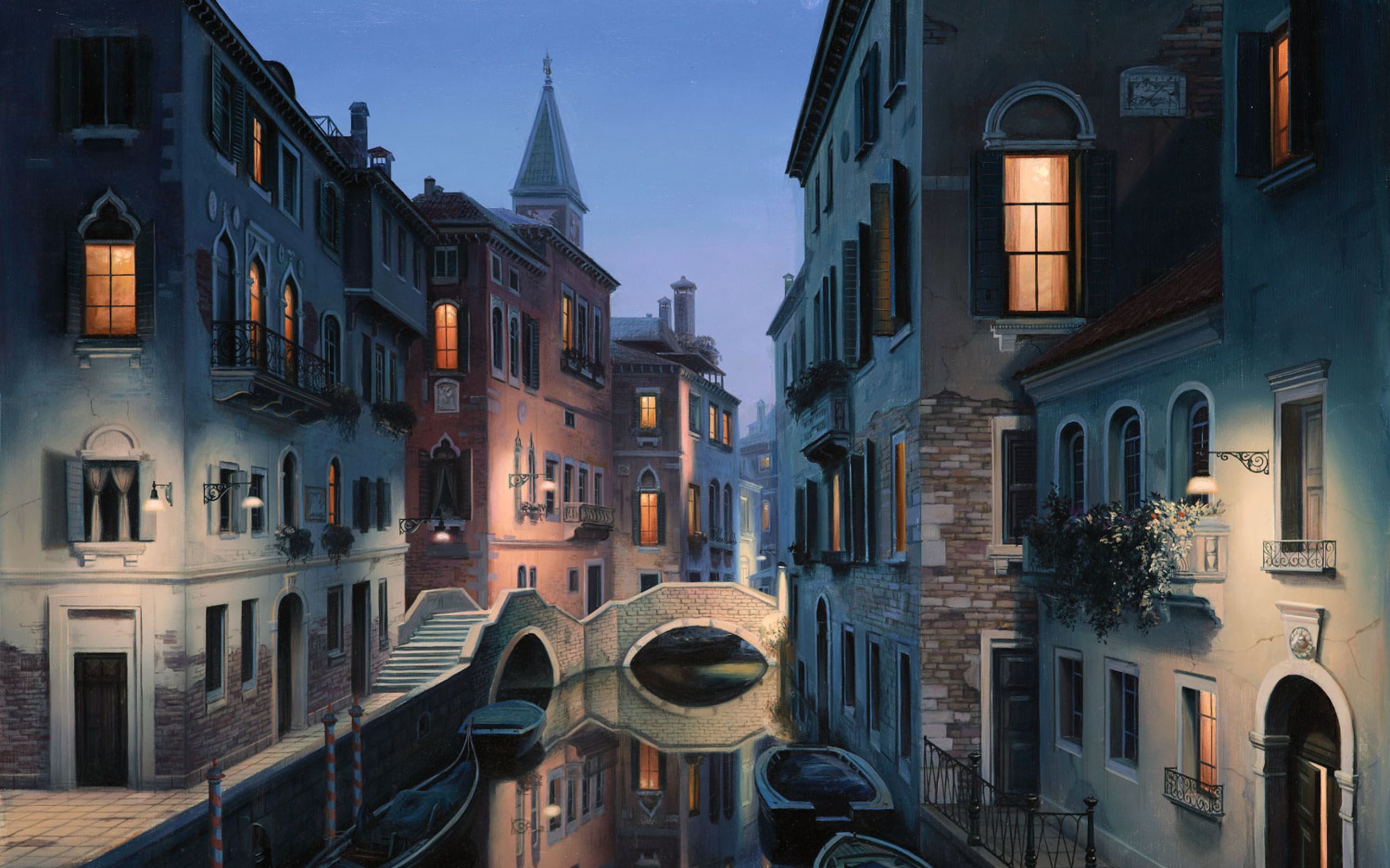 Eugene Lushpin, Painting, Lushpin, City, Venice, Italy, - Venice At Night Painting - HD Wallpaper 