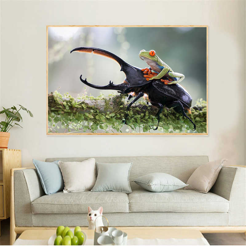 Frog Animal Cute Wallpaper Canvas Painting Print Bedroom - Cuadros Para Interiores - HD Wallpaper 