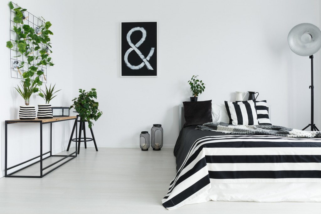 Black & White Minimalistic Bedroom - HD Wallpaper 