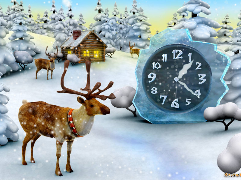 Deer Christmas Live Animated Wallpaper - 3d Christmas Clock Screensaver - HD Wallpaper 