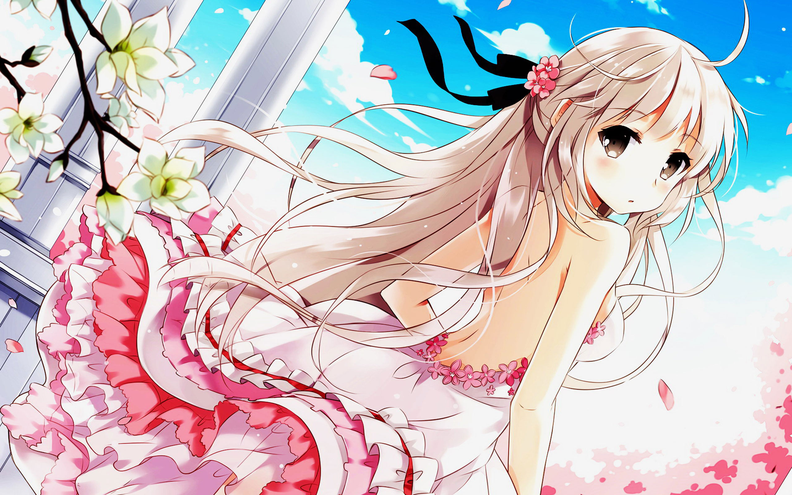 Anime Girl White Dress Sora - HD Wallpaper 
