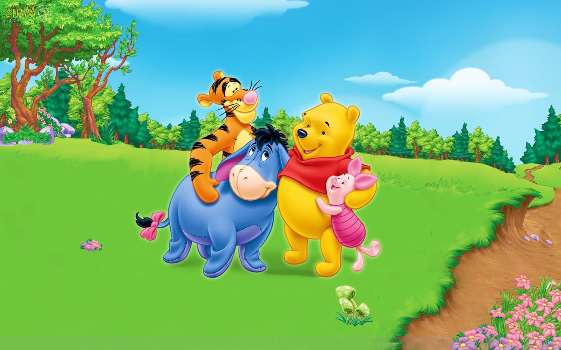 Winnie The Pooh With Friends - HD Wallpaper 