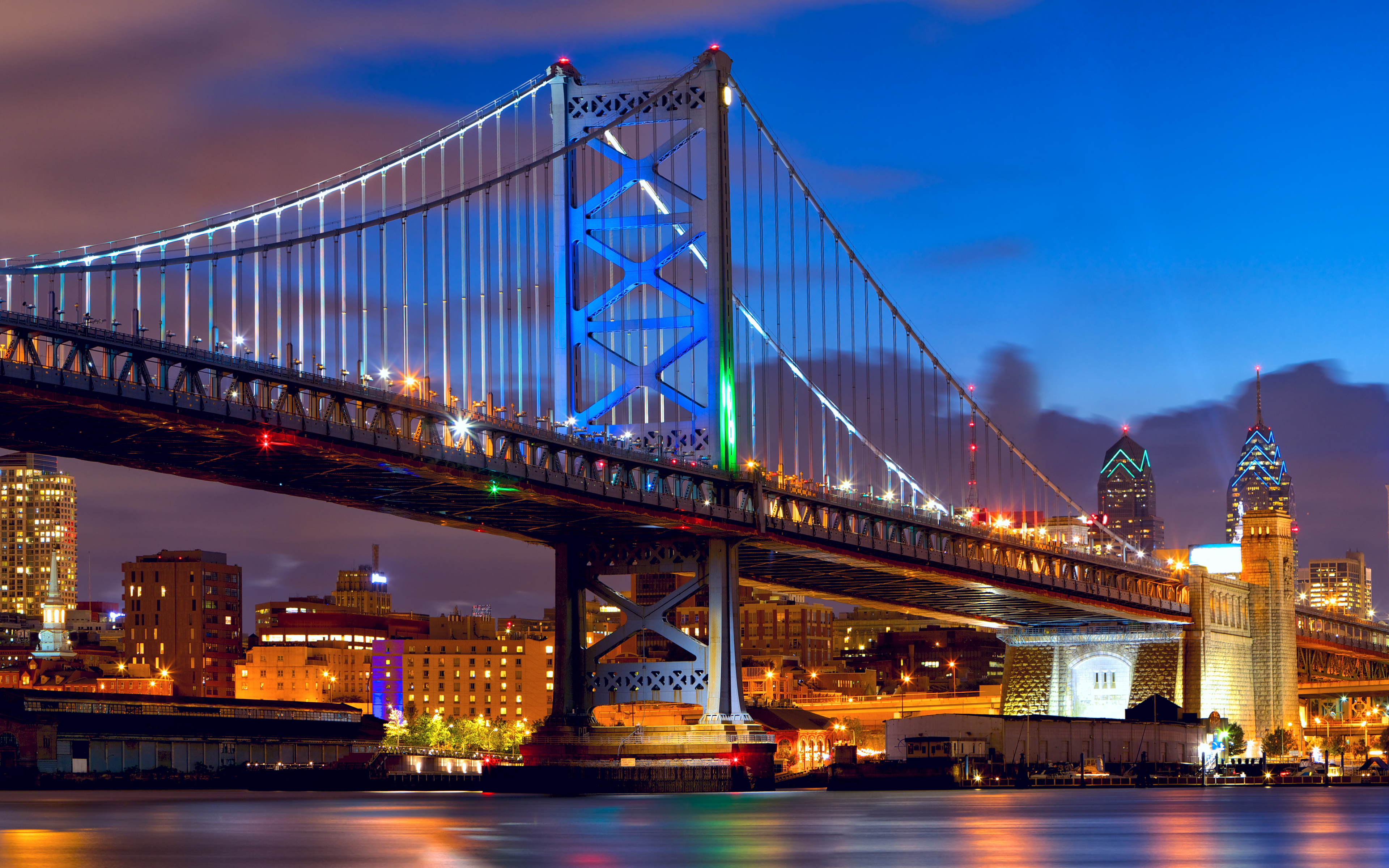 Benjamin Franklin Bridge, 4k, Nightscapes, Philadelphia, - Ben Franklin Bridge Background - HD Wallpaper 
