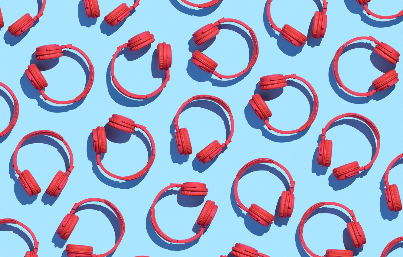 Photo Wallpaper Red, Background, Blue, Headphones, - Headphones With A Light Blue Background - HD Wallpaper 