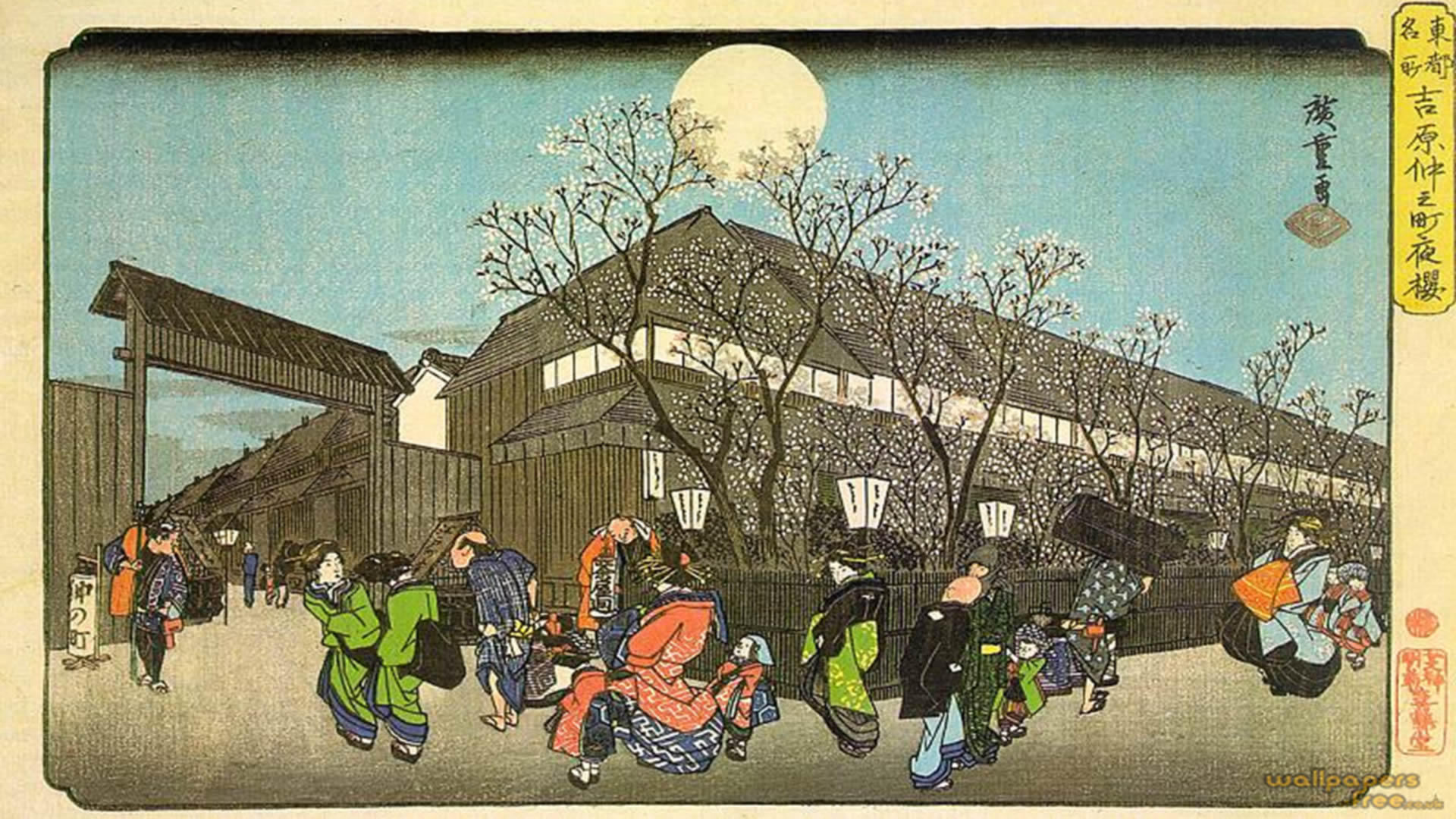 Cherry Blossom In The Evening On The Nakanomachi In - Cherry Trees At Night At Nakanocho - HD Wallpaper 