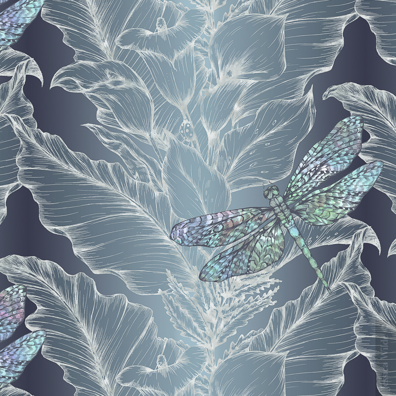 Dragonfly And Lily Art - HD Wallpaper 