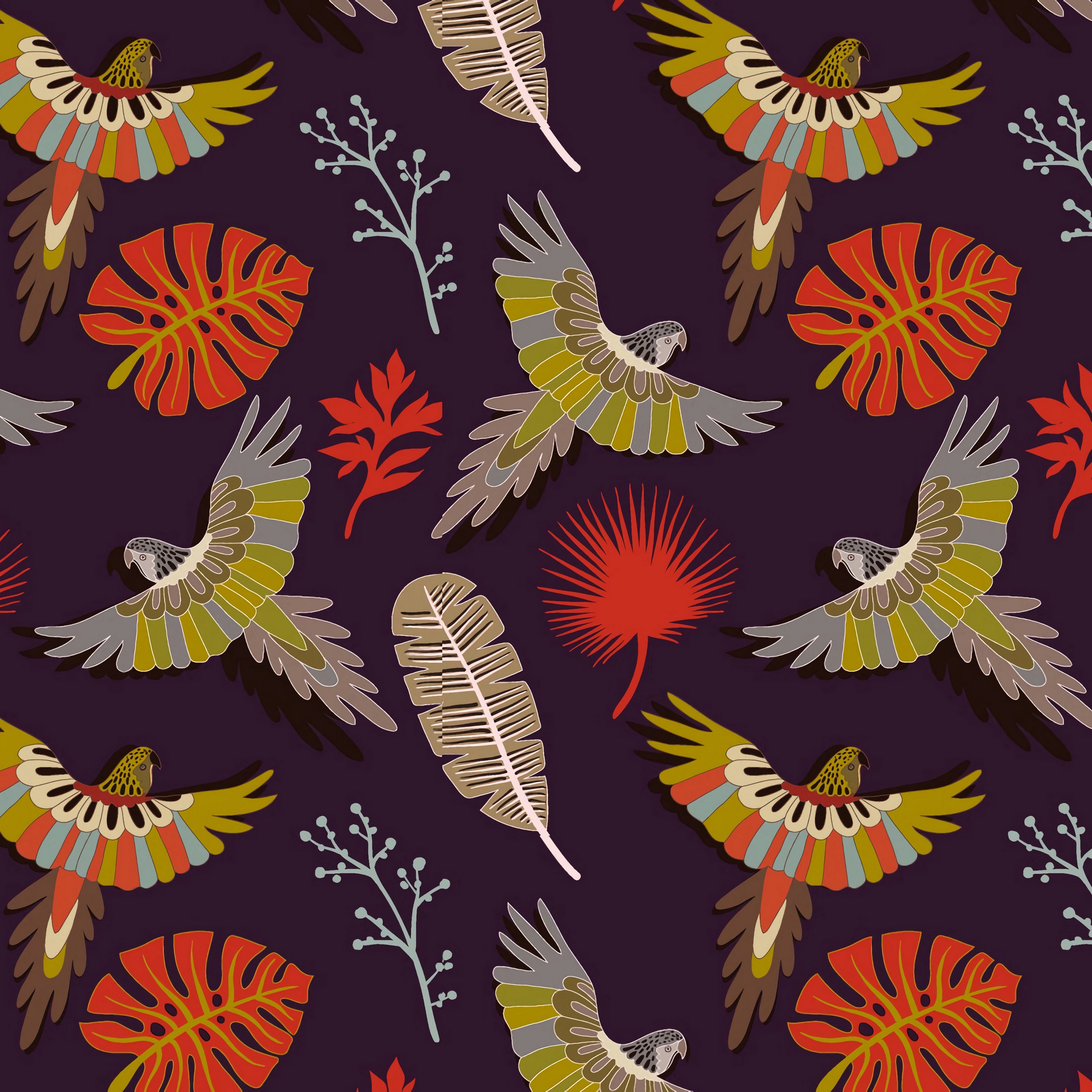 Wallpaper Parrots, Birds, Feathers, Colorful, Vector, - Bird Pattern Uhd - HD Wallpaper 