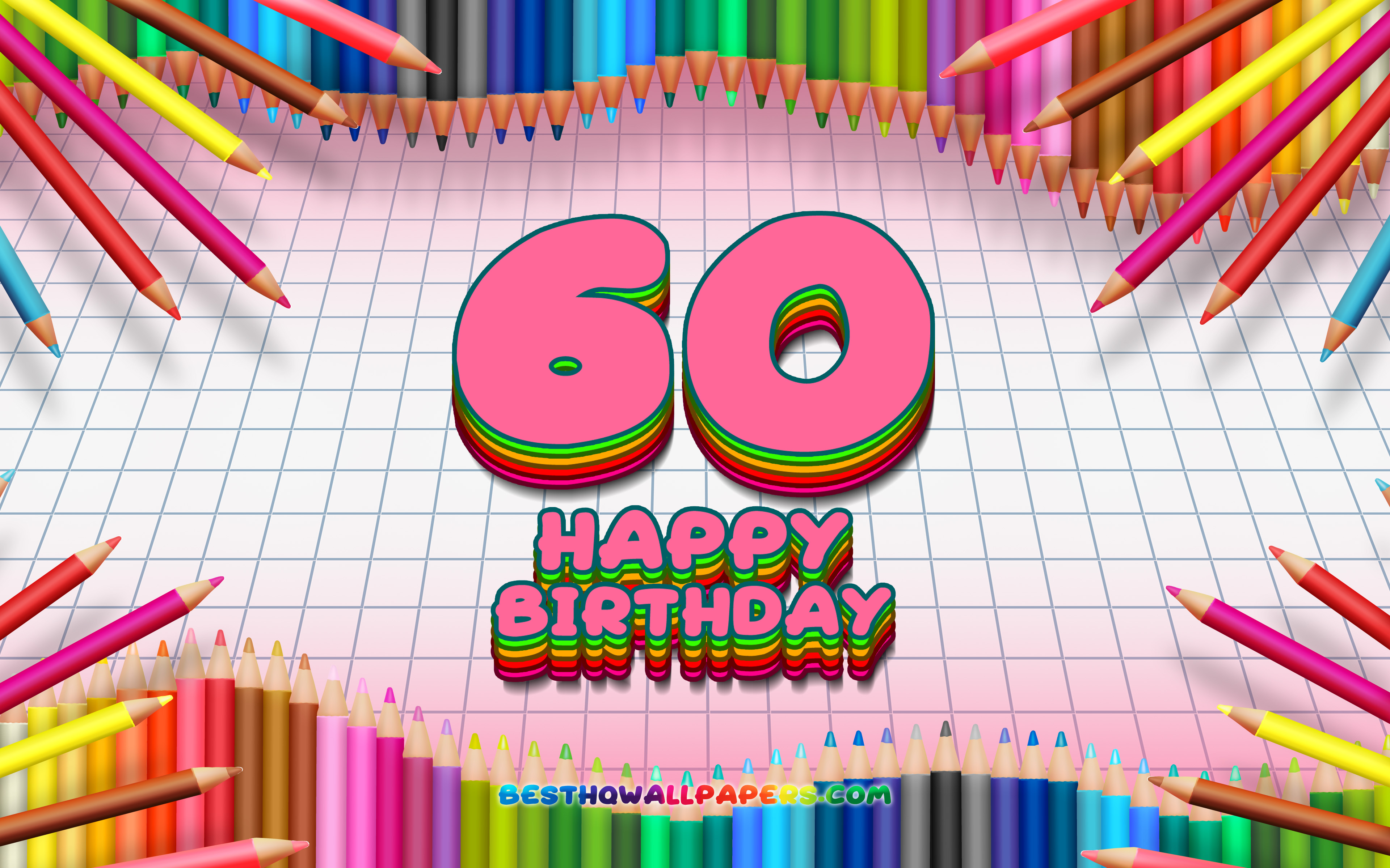 4k, Happy 60th Birthday, Colorful Pencils Frame, Birthday - 8th Happy Birthday Frames - HD Wallpaper 
