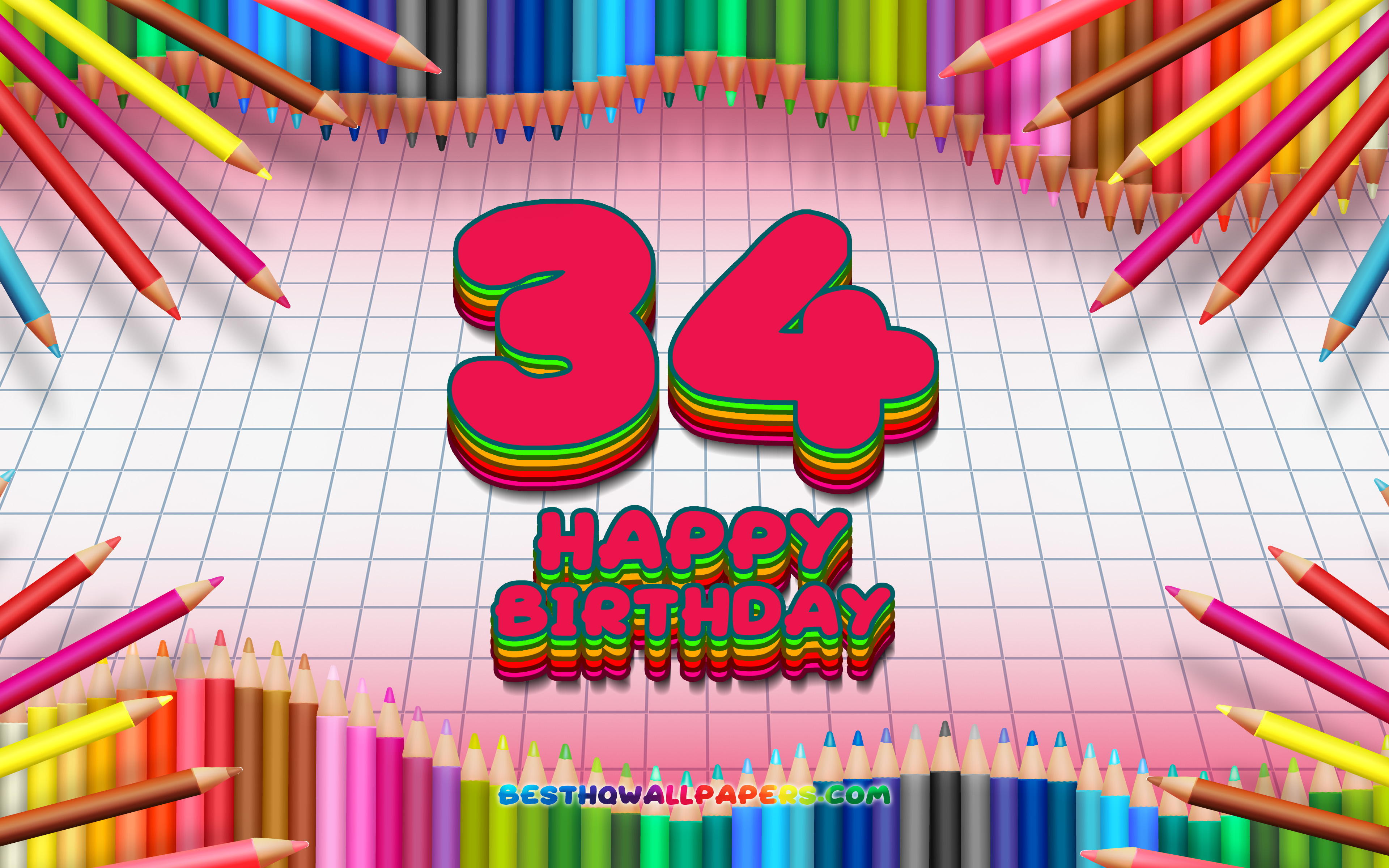 4k, Happy 34th Birthday, Colorful Pencils Frame, Birthday - 8th Happy Birthday Frames - HD Wallpaper 