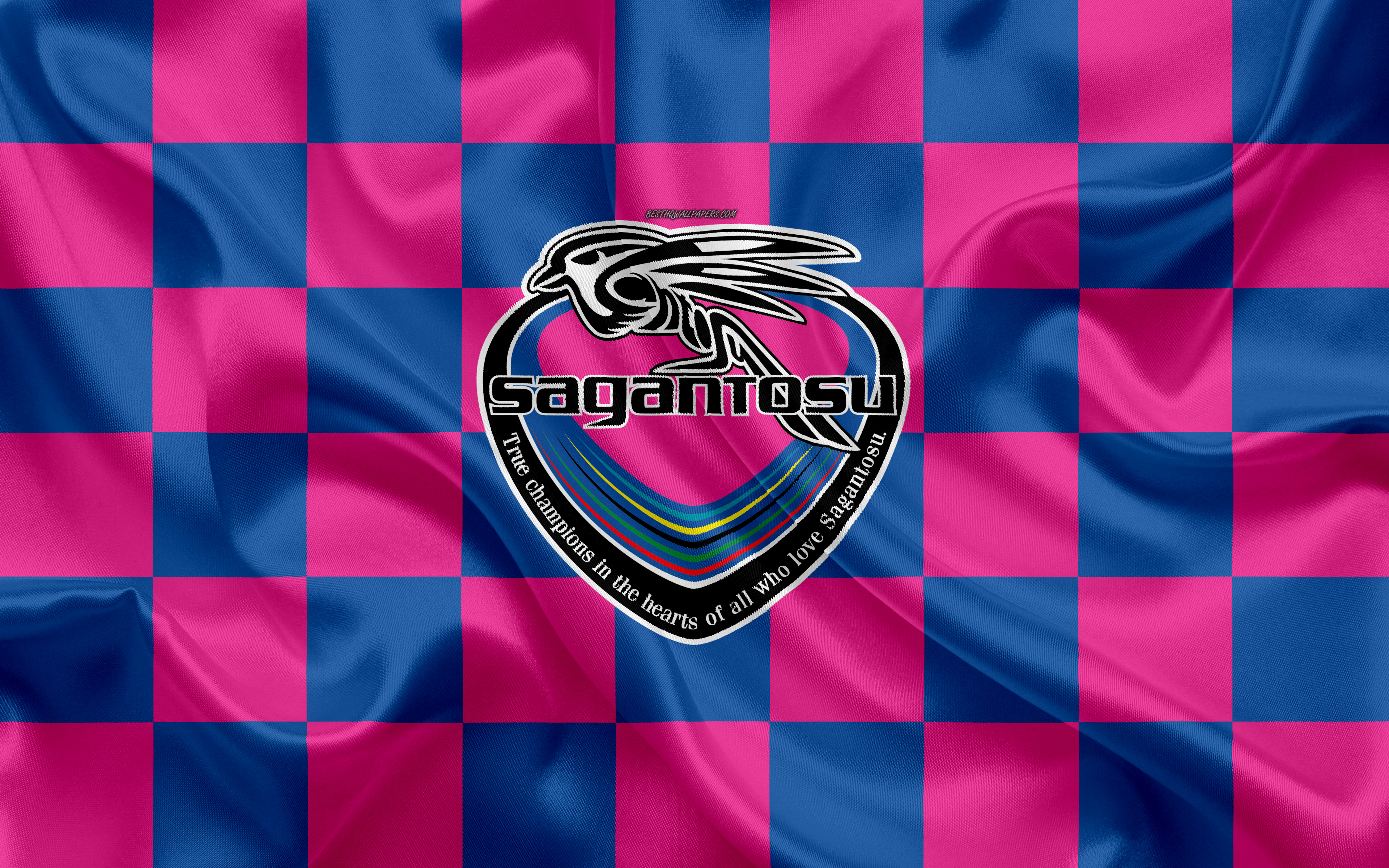 Sagan Tosu Fc, 4k, Logo, Creative Art, Blue Pink Checkered - Football - HD Wallpaper 