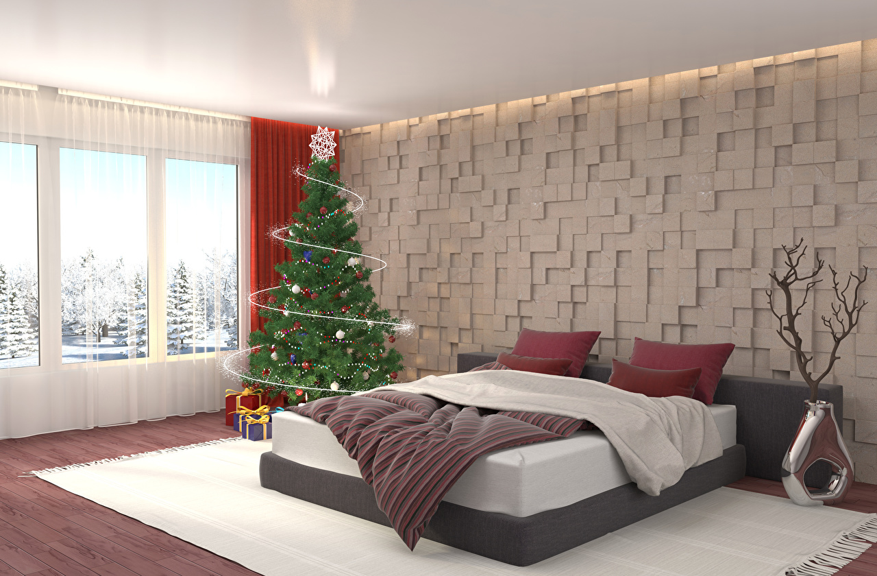 Christmas Bedroom - HD Wallpaper 