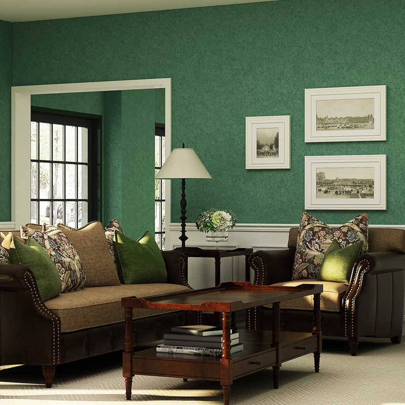 American Vintage Dark Green Wallpaper Retro Living - Living Room Idea Dark Green - HD Wallpaper 