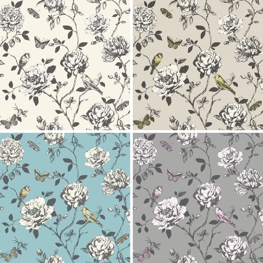 Flower And Bird Pattern - HD Wallpaper 