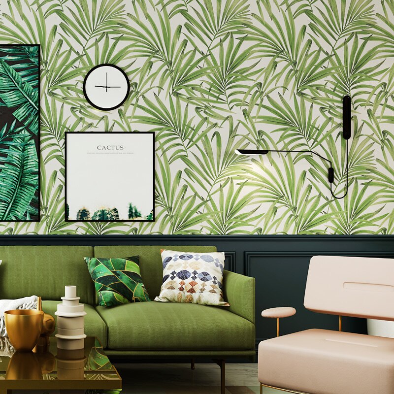 Palm Nordic Leaf Wallpaper Bedroom Living Room Tv Wall - Wall - HD Wallpaper 