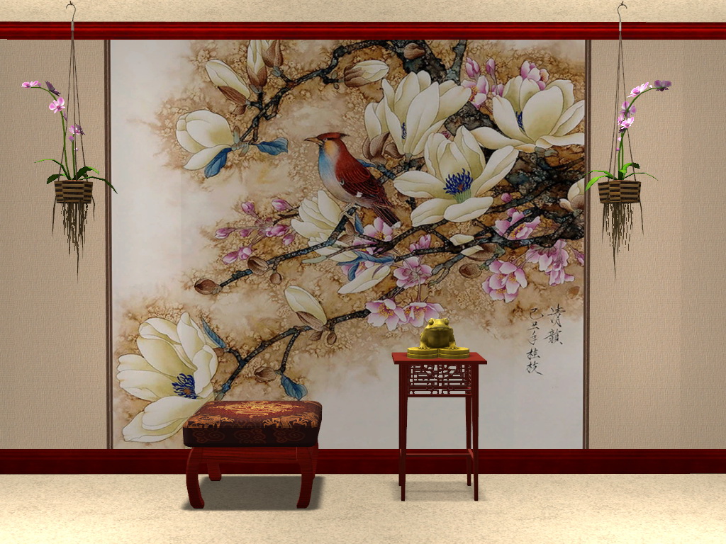 Китайская Живопись Цветы Птицы - HD Wallpaper 