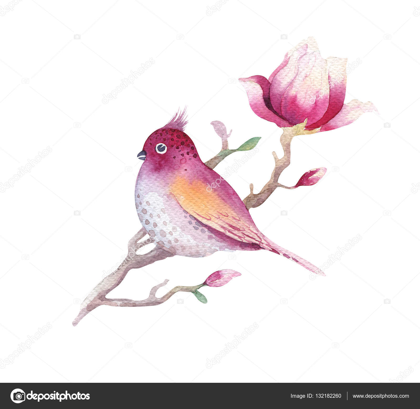 Watercolor Painting Flowers Bird - HD Wallpaper 
