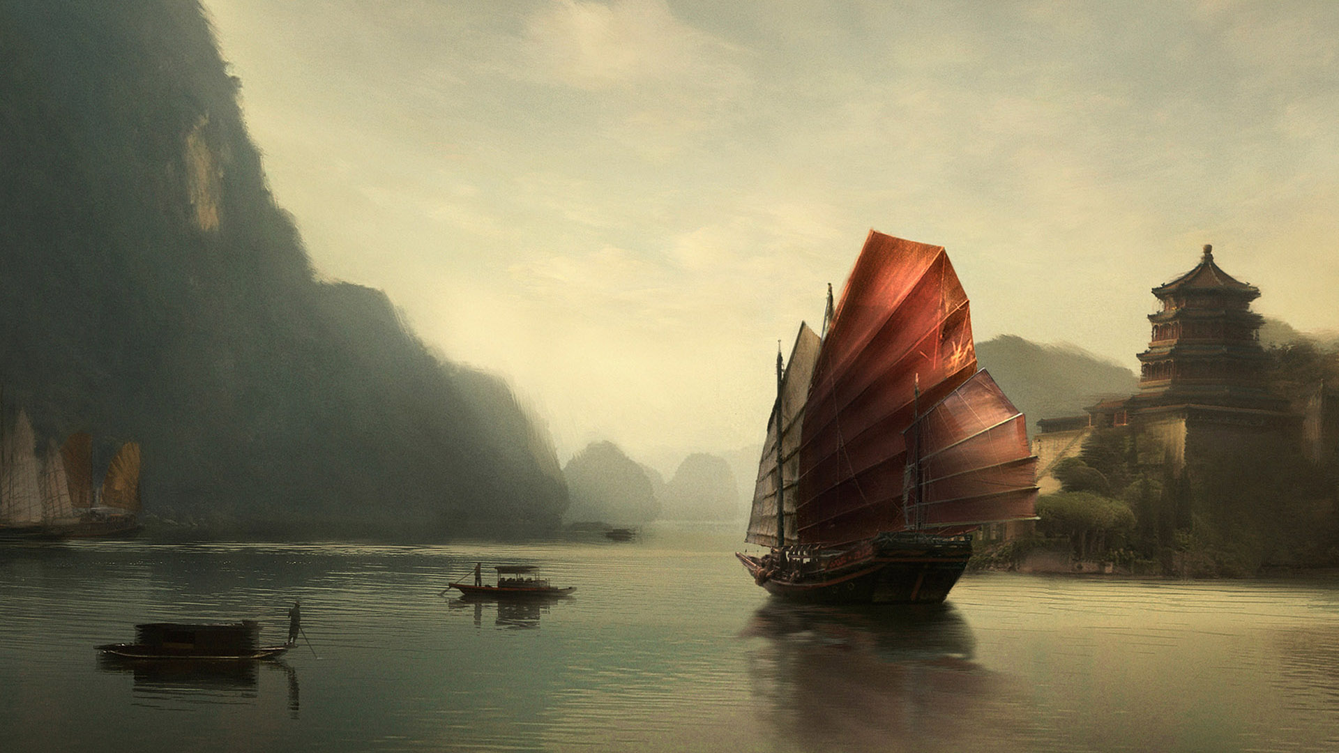 Http - //1 - Bp - Blogspot - Com/ Kpaym Pmm9xp4/s1600/2539e1d5 - Chinese Ship Painting - HD Wallpaper 