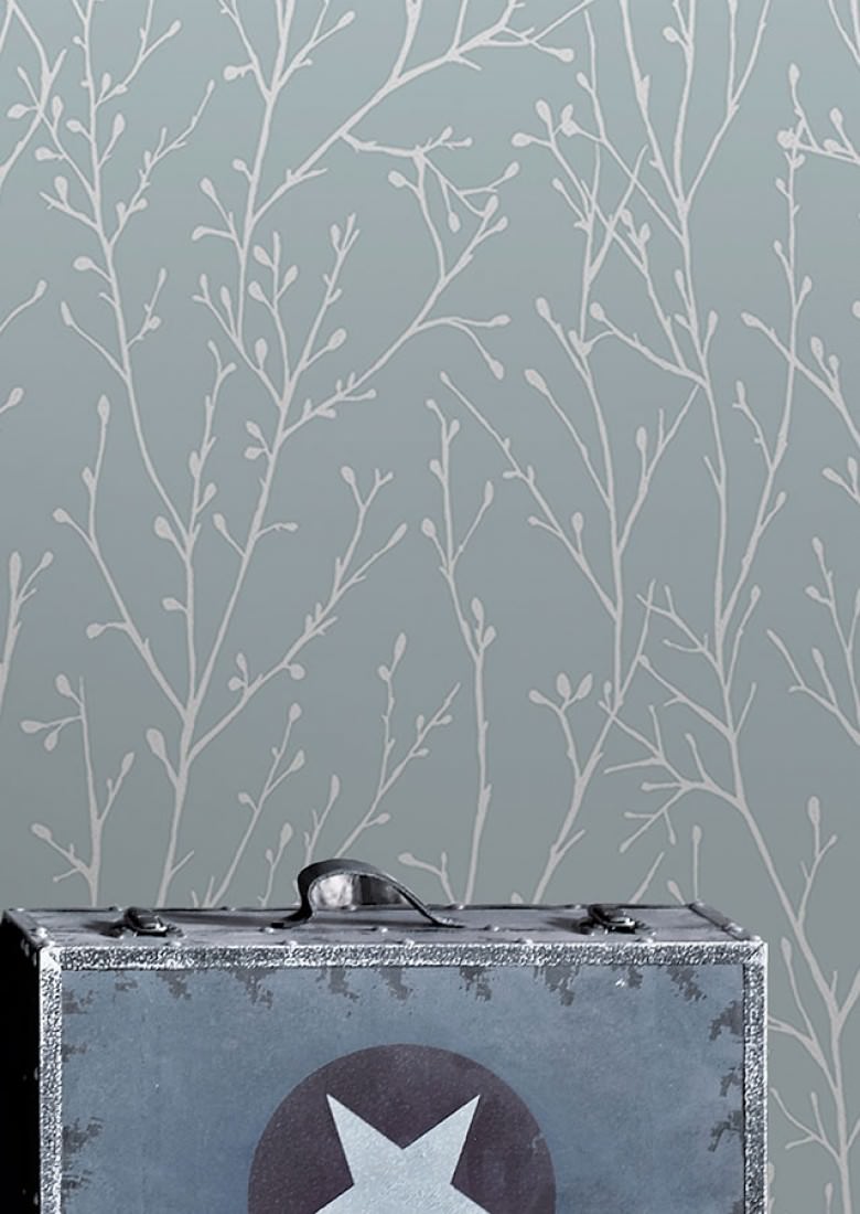 Blue Wallpaper Silver Branches - HD Wallpaper 