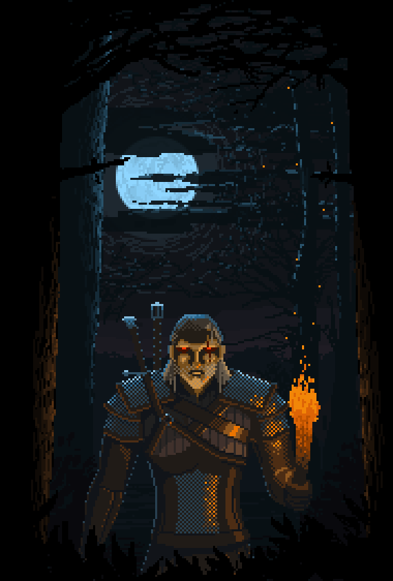 Pixel Art The Witcher - HD Wallpaper 