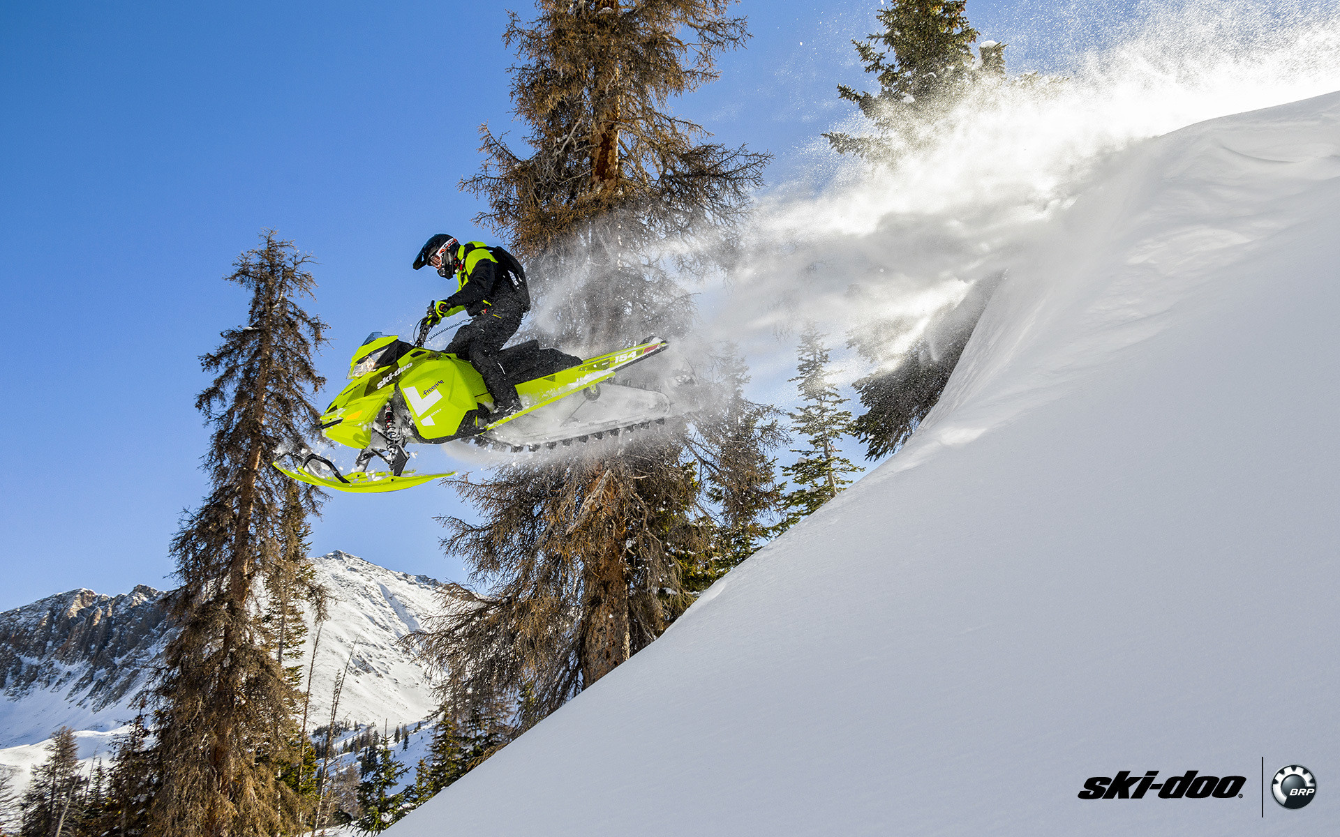 Wallpaper Ski Doo, Freeride, Snowmobile, Jump, Forest - Ski Doo Summit 850 - HD Wallpaper 