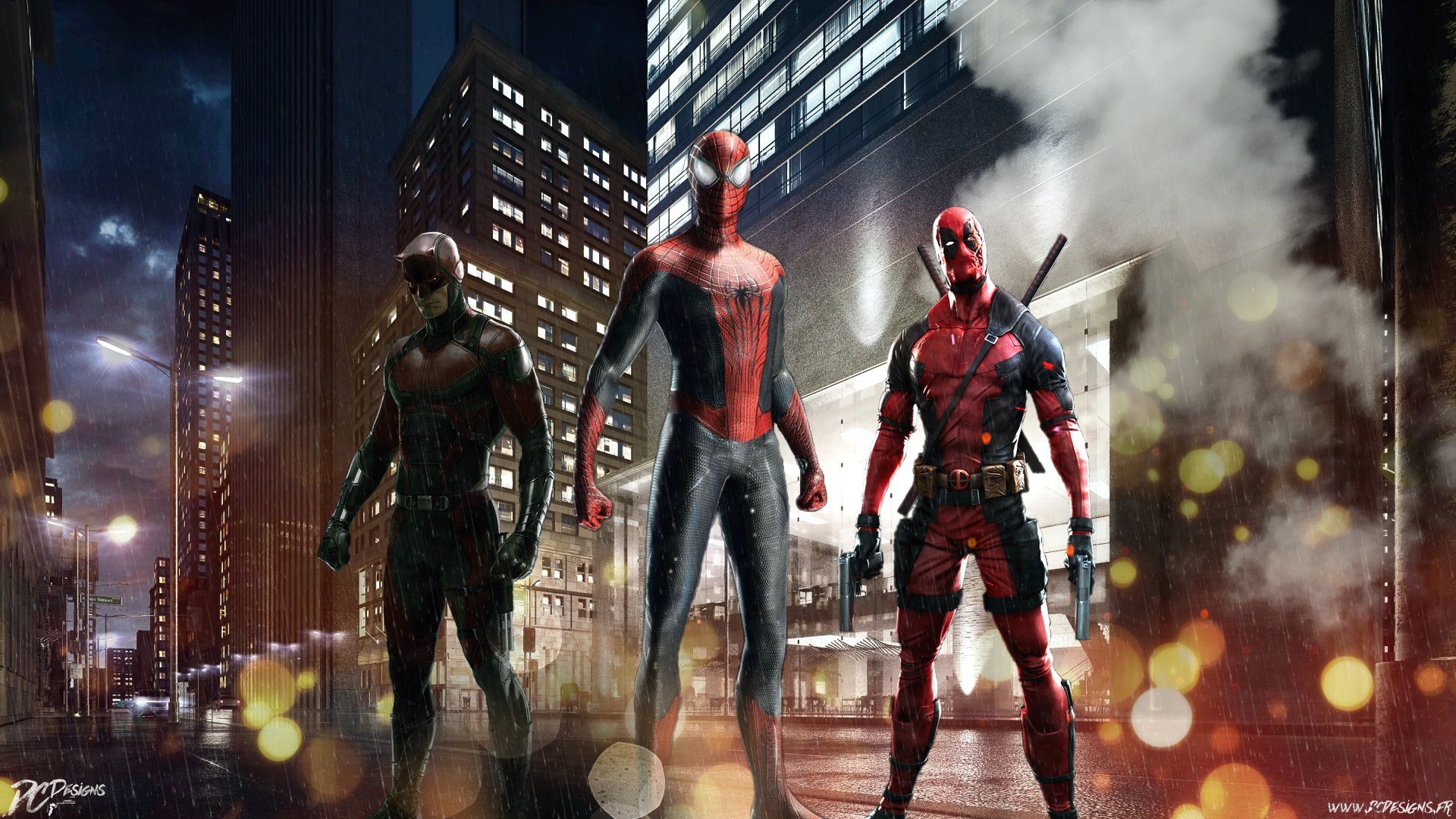 Red Team, Spider Man, Deadpool, Daredevil Wallpaper - 1080p Deadpool And Spiderman Wallpaper Hd - HD Wallpaper 