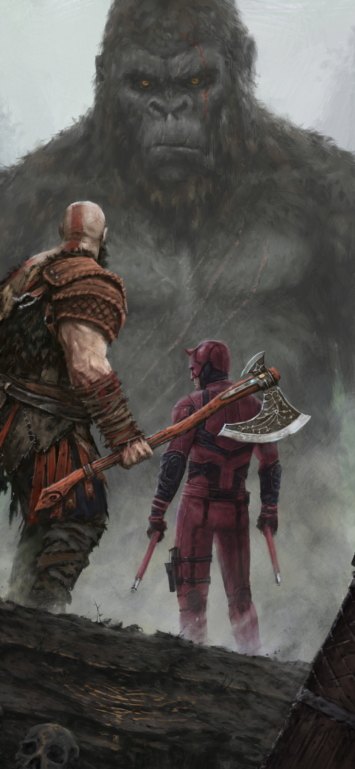 kratos live wallpaper on Iphone Xs Max Daredevil Wallpaper Kratos Vs King Kong 1242x2688 Wallpaper Teahub Io